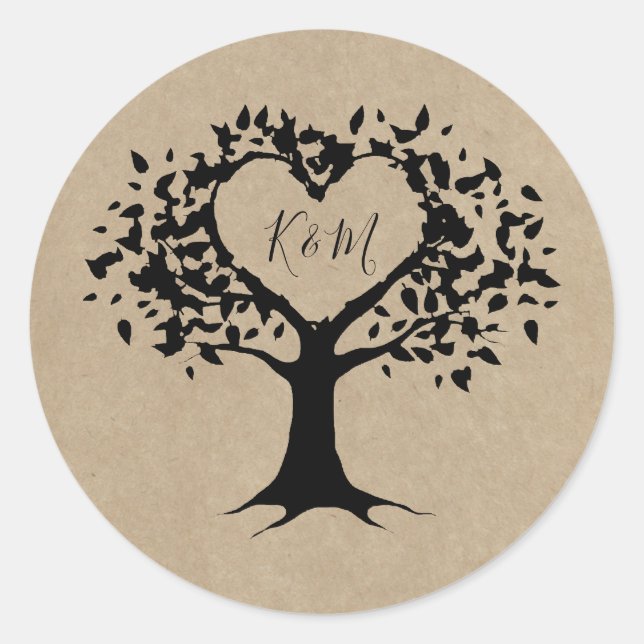 Sticker Rond La collection Rustique Mariage Heart Tree Favorise (Devant)