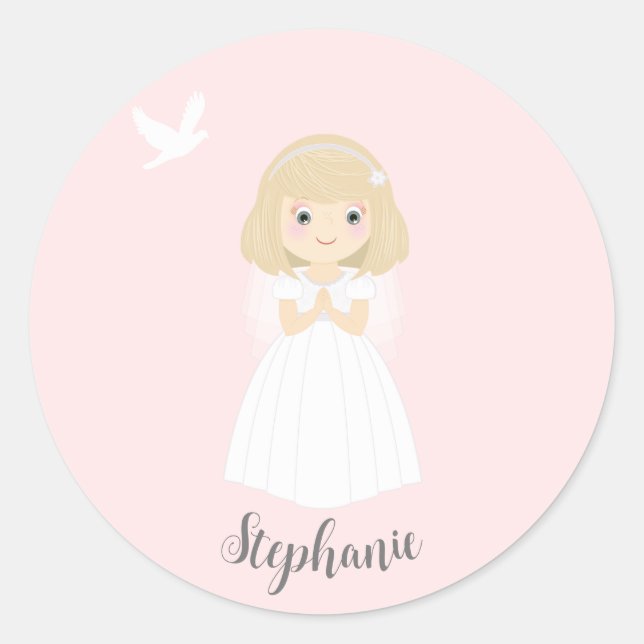 Sticker Rond La colombe communion Blonde Girl (Devant)