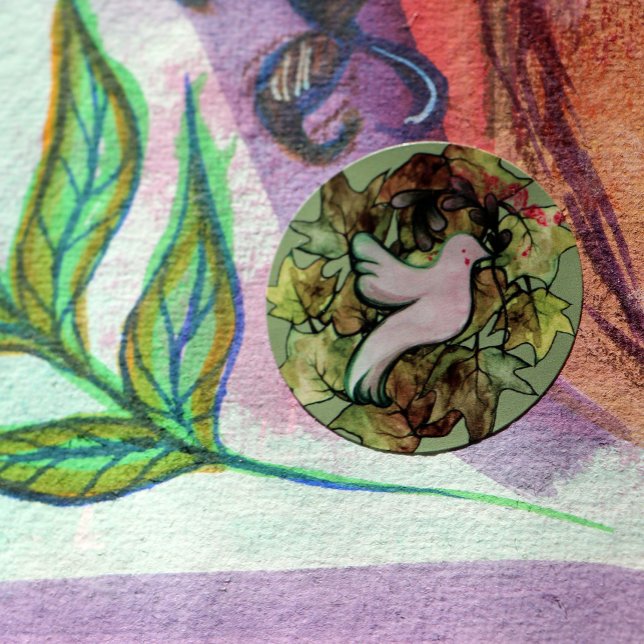 Sticker Rond La colombe de la paix sur Terre et l'espoir de la  (Créateur téléchargé)