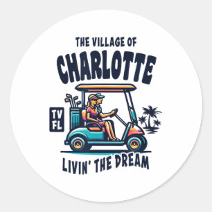 Sticker Rond La conception de chariot de golf du village de Cha