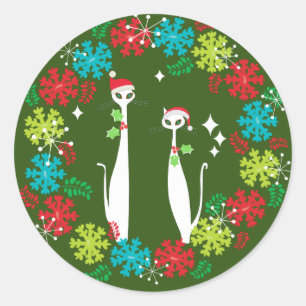 Sticker Rond La couronne de Noël de Chat Cool moderne du milie