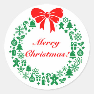 Sticker Rond La couronne moderne de Noël composée de motifs d
