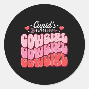 Sticker Rond La cowgirl préférée de Cupidon pour la Saint-Valen