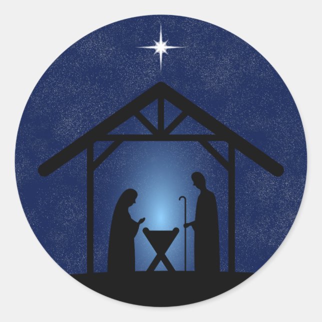 Sticker Rond La crèche de Noël Scène religieuse (Devant)