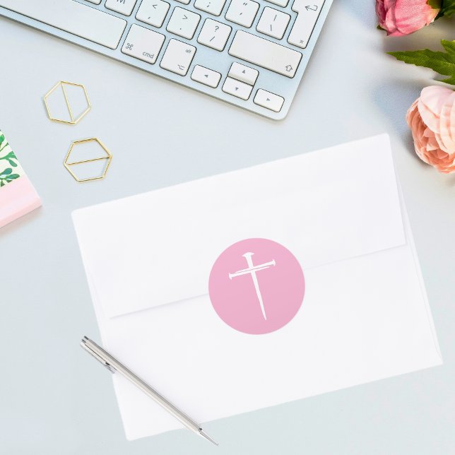 Sticker Rond La Croix Chrétienne Trois Clous Blancs (The Three Nails White Cross Christian Classic Round Sticker
)