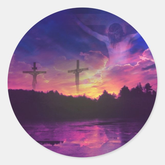 Sticker Rond La Crucifixion de Jésus-Christ sur la Croix (Devant)