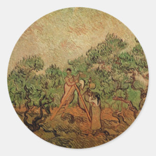 Sticker Rond La cueillette d'olives par Vincent van Gogh