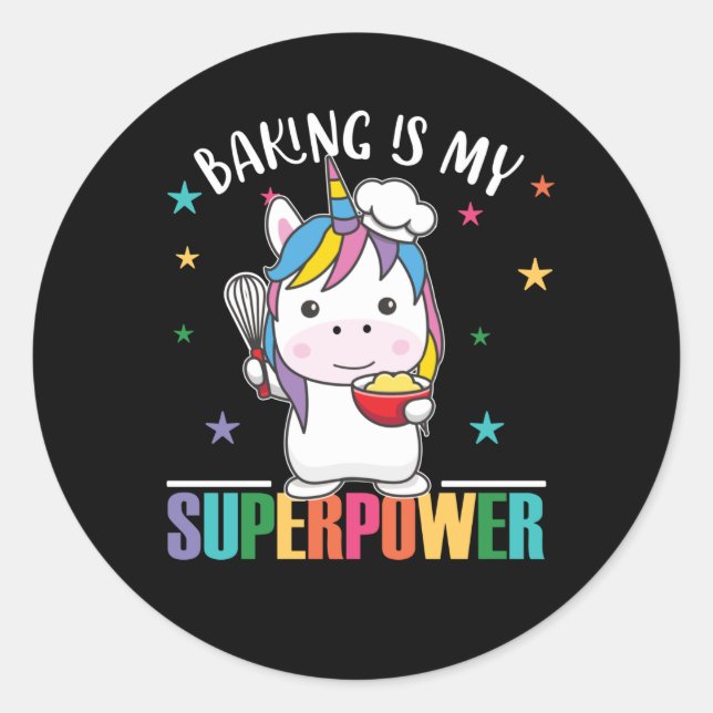 Sticker Rond La Cuisine Est Ma Superpuissance Douce Gâteaux Uni (Devant)
