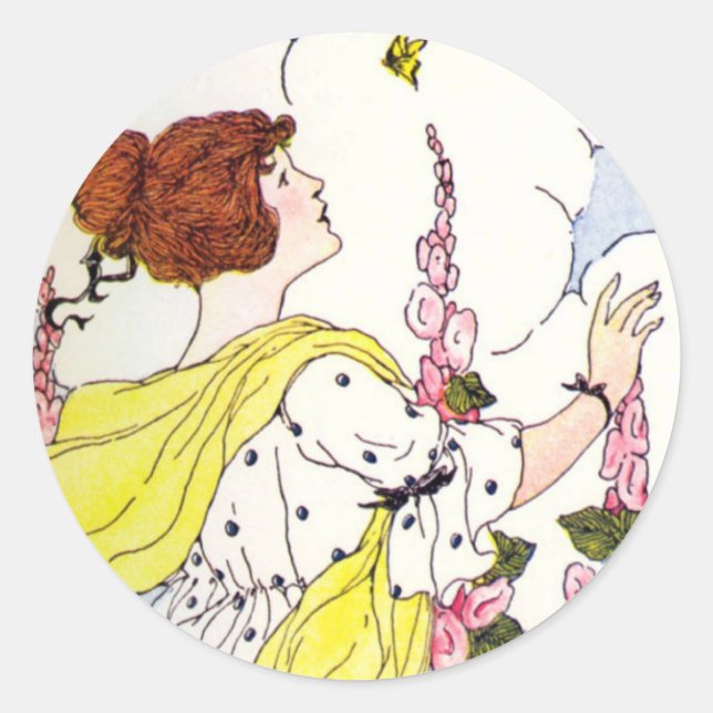 Sticker Rond La Dame à Hollyhock Garden (Devant)