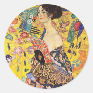 Sticker Rond La Dame de Gustav Klimt avec un fan