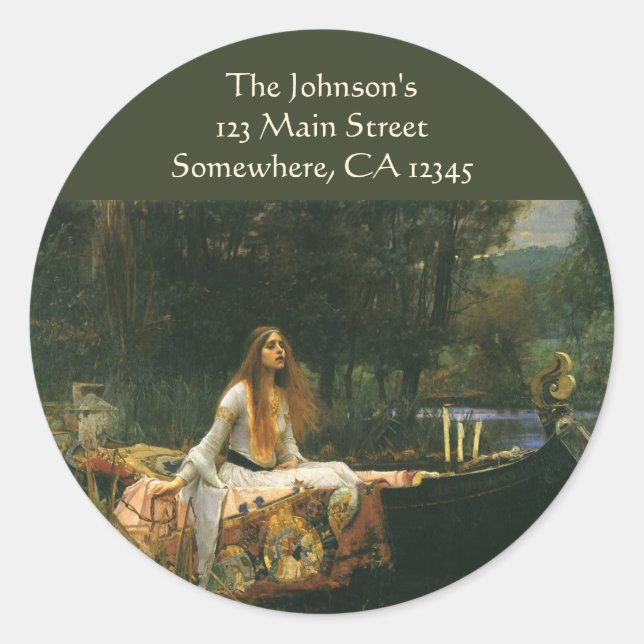 Sticker Rond La Dame de Shalott sur un bateau par John William  (Devant)