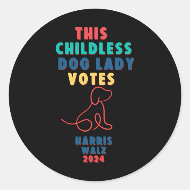 Sticker Rond La Dame des Chiens Sans Enfant Vote Kamala - Harri (Devant)