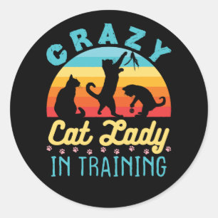 Sticker Rond La dame du chat fou en formation