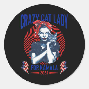 Sticker Rond La Dame Du Chat Fou Pour Kamala Élection 2024 Kama