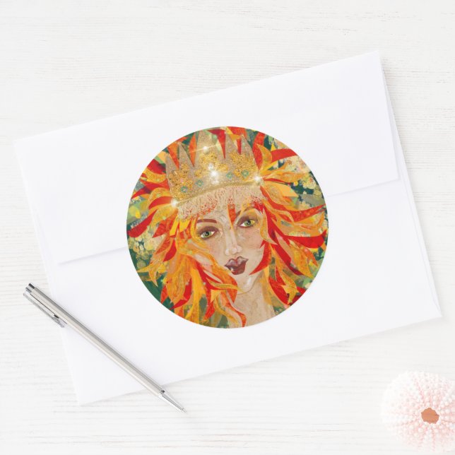 Sticker Rond La déesse irlandaise Eire Fiery Redhead Ginger Fir (Enveloppe)