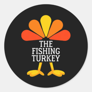 Sticker Rond La dinde de pêche drôle de Thanksgiving Fam corres