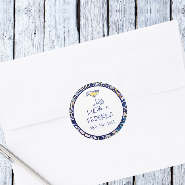 Sticker Rond La Dolce Vita méditerranéenne tuile bleue italienn (Créateur téléchargé)