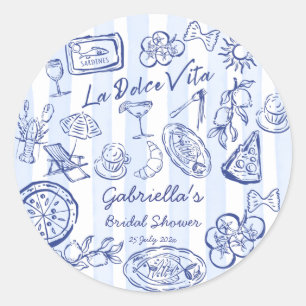 Sticker Rond La dolce vita rayures bleues douche de mariage ita