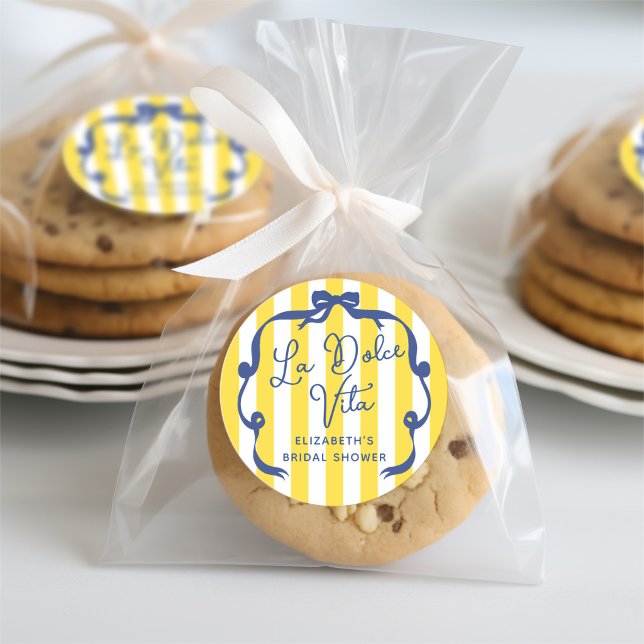 Sticker Rond La Dolce Vita Yellow Stripe Bridal Shower (La Dolce Vita Yellow Stripe Bridal Shower Classic Round Sticker)