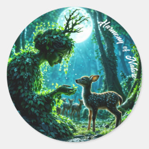 Sticker Rond La douce caresse de mère nature sur un faon tachet