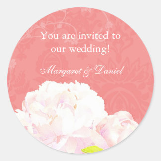 Sticker Rond La Faire-part de mariage de la Peony de Coral Reef