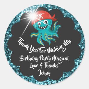 Sticker Rond La faveur de pirate d'anniversaire remercient le