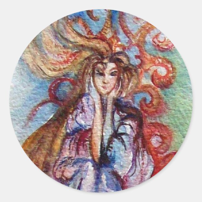 Sticker Rond LA FEMME DU LAC, La Magie et le Mystère (Devant)