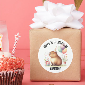 Sticker Rond La fête d'anniversaire de la mignonne capybara fav