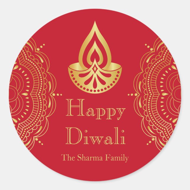Sticker Rond La Fête du Diwali rouge et or (Devant)
