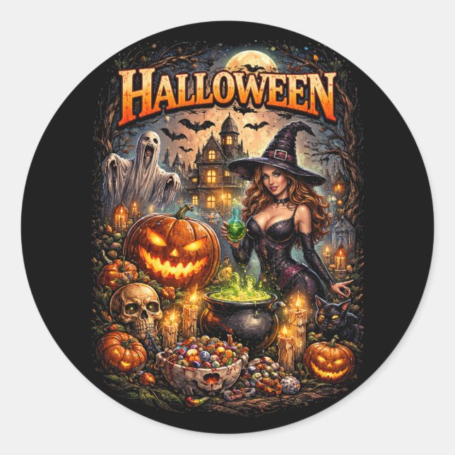Sticker Rond La fête nocturne de la sorcière (Devant)