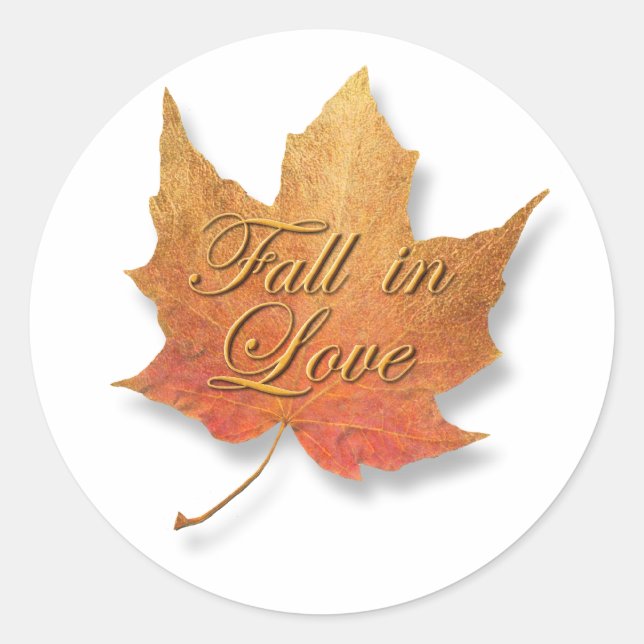 Sticker Rond La feuille d'or tombe en amour. (Devant)
