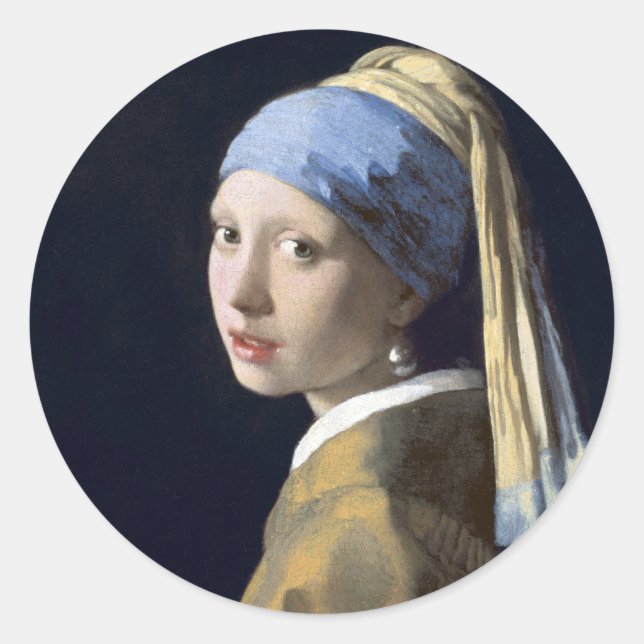 Sticker Rond La Fille Avec La Perle Écoutant (Devant)