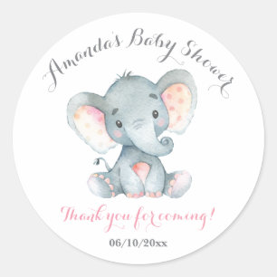 Sticker Rond La Fille Baby shower rose Merci Favor