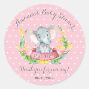 Sticker Rond La Fille Baby shower rose Merci Favor