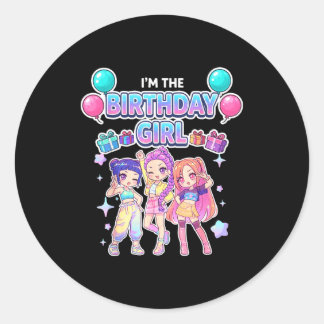 Sticker Rond La fille d'anniversaire mignonne chibi kpop drôle