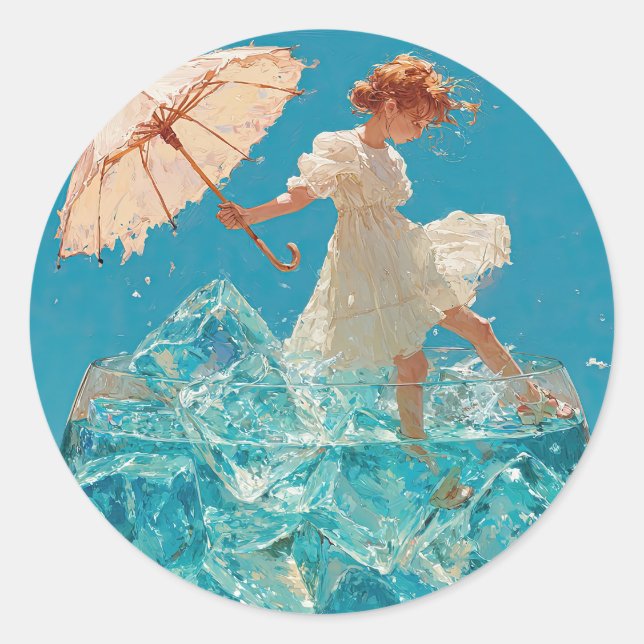 Sticker Rond La Fille dans le Verre (Devant)