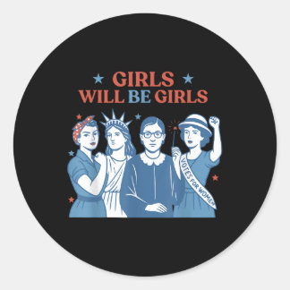 Sticker Rond La Fille Sera Filles Patriotique Féministe 4 juill