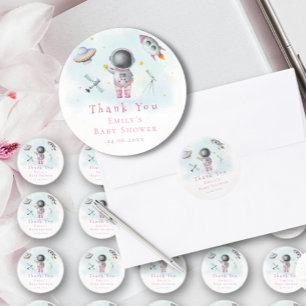 Sticker Rond La fille spatiale Astronaut rocket stars Baby show
