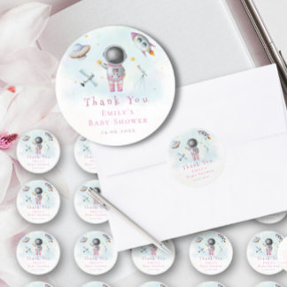 Sticker Rond La fille spatiale Astronaut rocket stars Baby show
