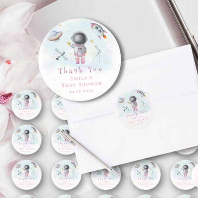 Sticker Rond La fille spatiale Astronaut rocket stars Baby show (Créateur téléchargé)