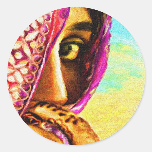 Sticker Rond La fille timide (Devant)