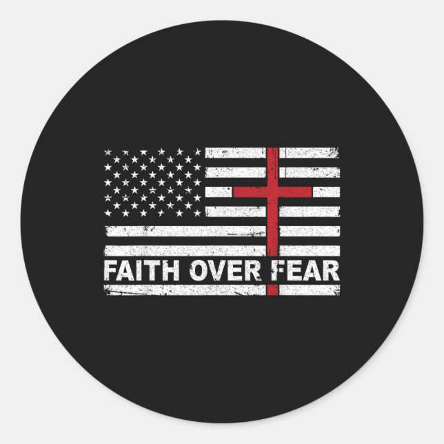 Sticker Rond La foi sur la peur nous Usa Drapeau Croix Américai (Devant)