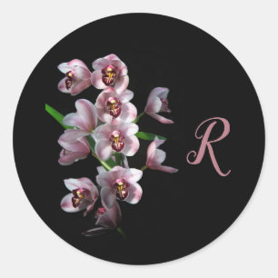 Sticker Rond La folie des orchidées sur le noir