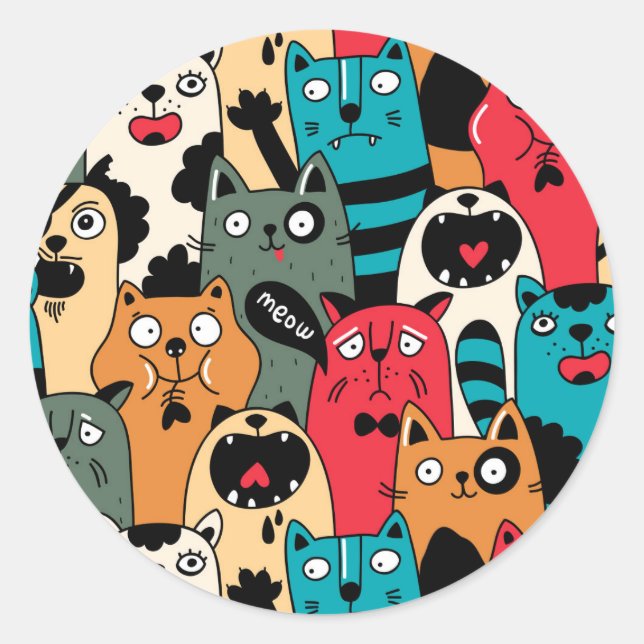 Sticker Rond La foule de chats (Devant)