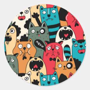Sticker Rond La foule des chats