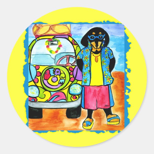 Sticker Rond La fourgonnette de Surfer Joe (Devant)