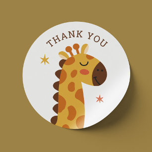 Sticker Rond La girafe mignonne. Funny animal safari zoo merci