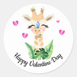 Sticker Rond La Giraffe Et L'Autocollant Valentin Papillon