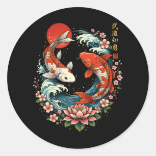 Sticker Rond La Grande Vague au large des poissons Koi