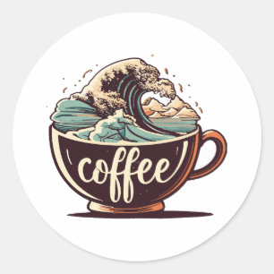 Sticker Rond La Grande Vague De Café